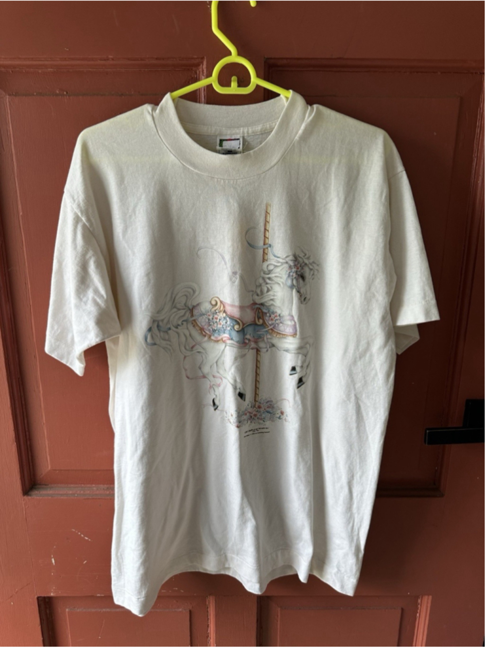 Vintage Nostalgic T Shirt Fruit Of The Loom Best Carousal Horse Graphic Tee L